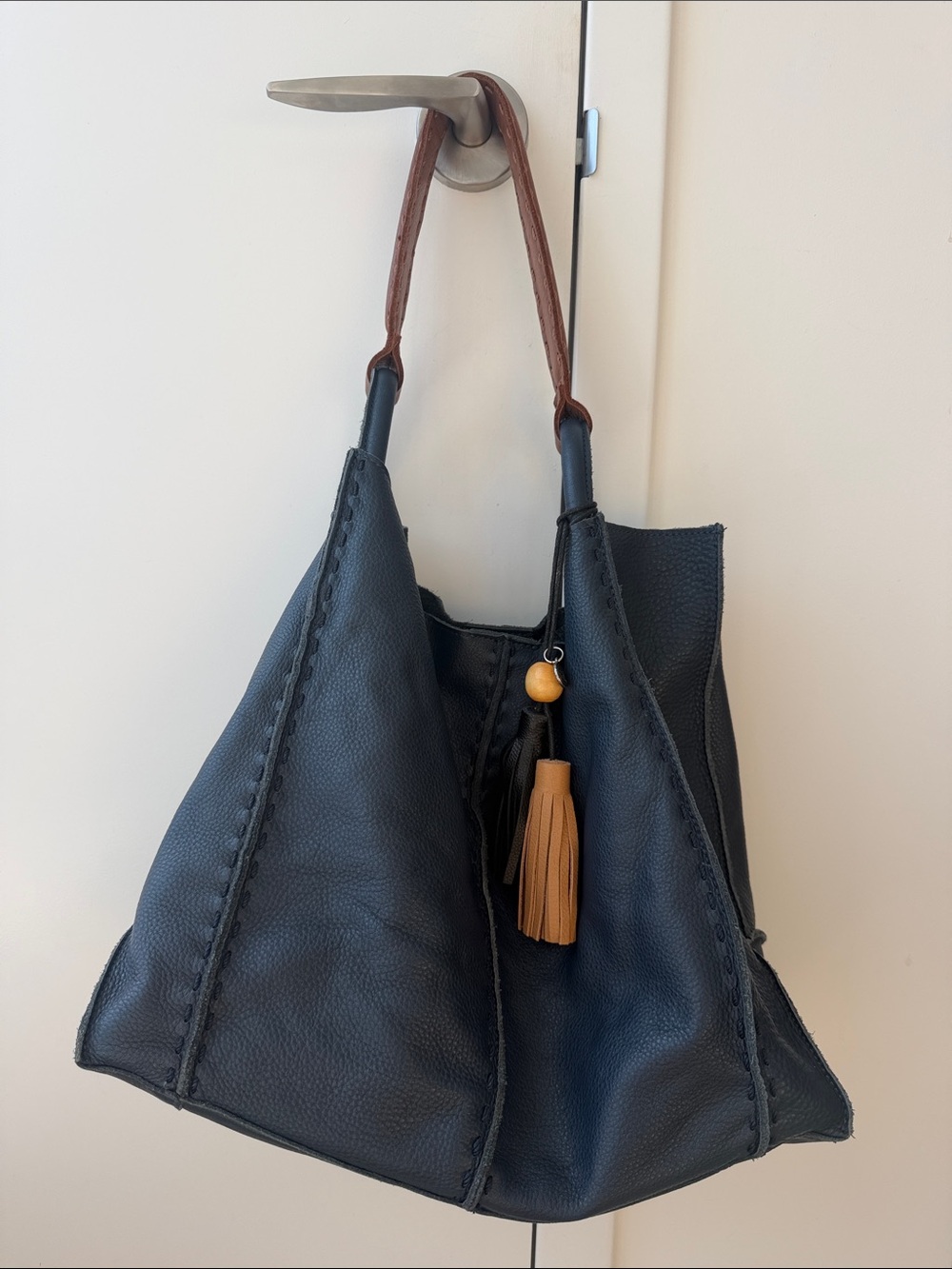 The Sak Navy Leather Hobo with Tan Strap - Picture 4 of 8